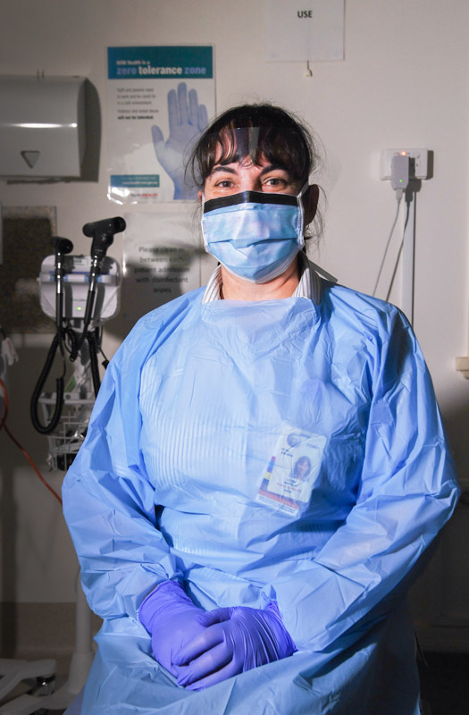 Louise Barclay, Nurse Manager, COVID-19 Clinic, POWH dressed in PPE 