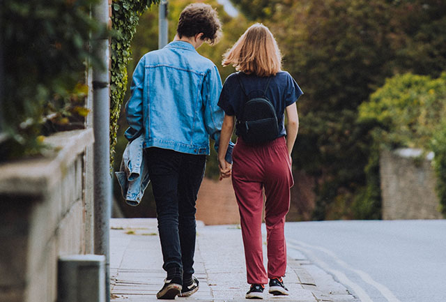 Couple walking home