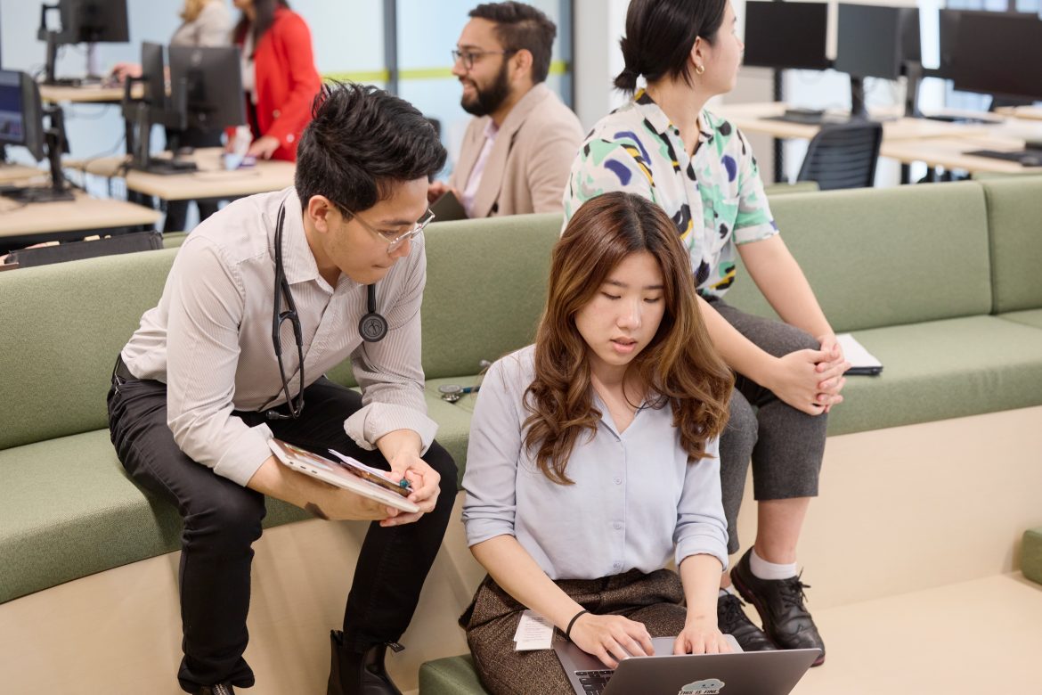 University students in new clinical education rooms