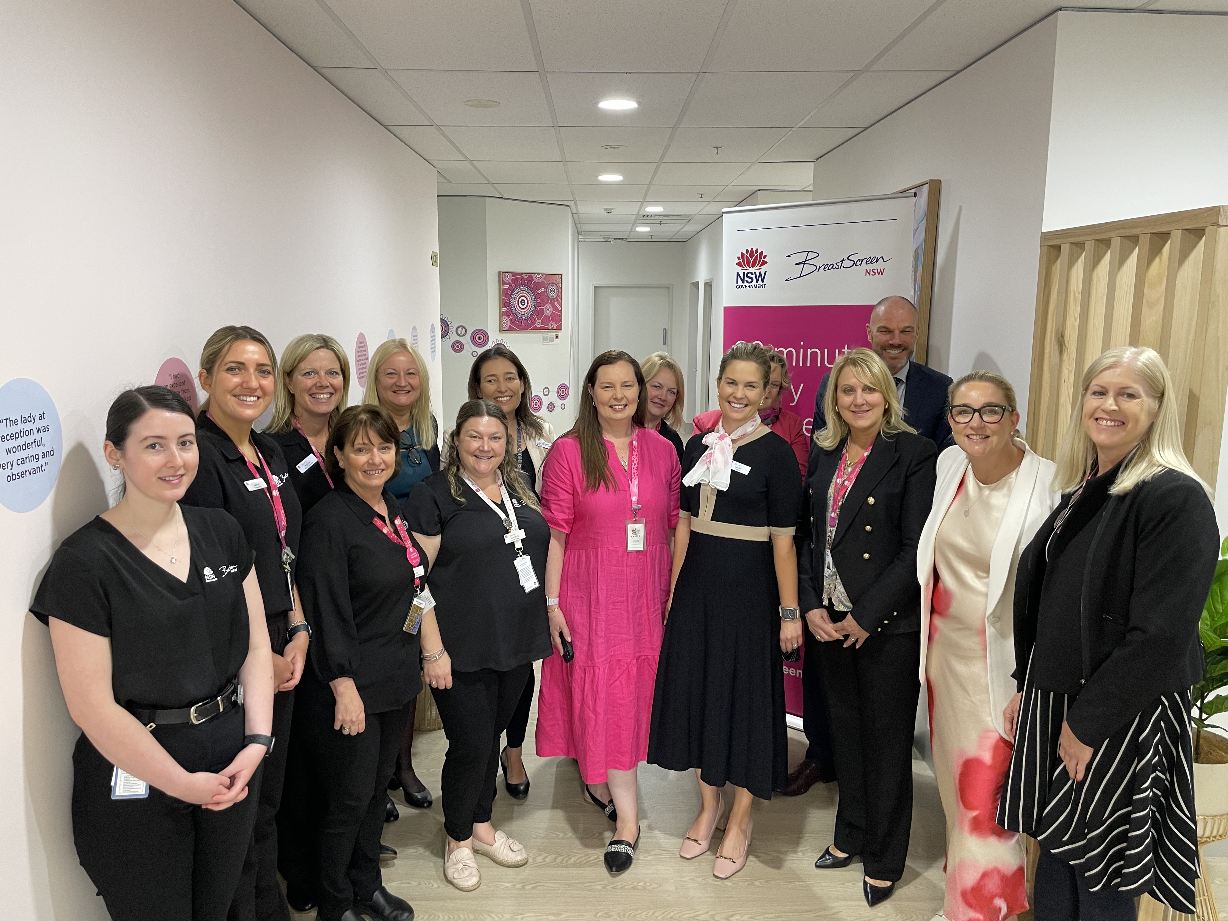 Large group of health professionals in new BreastScreen Clinic